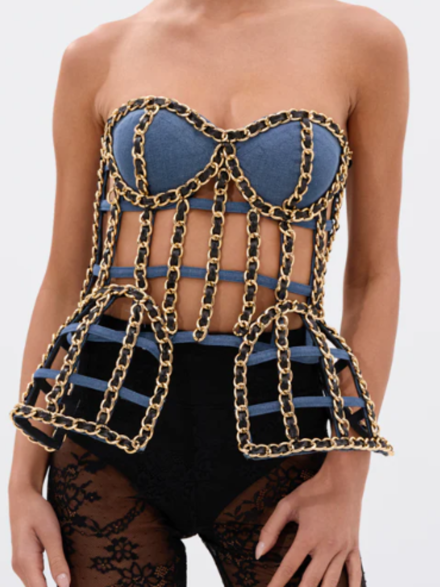 Sexy Metal Chain Strapless Top
