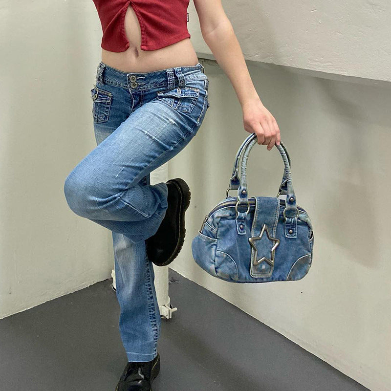 Vintage Denim Boston Underarm Bag